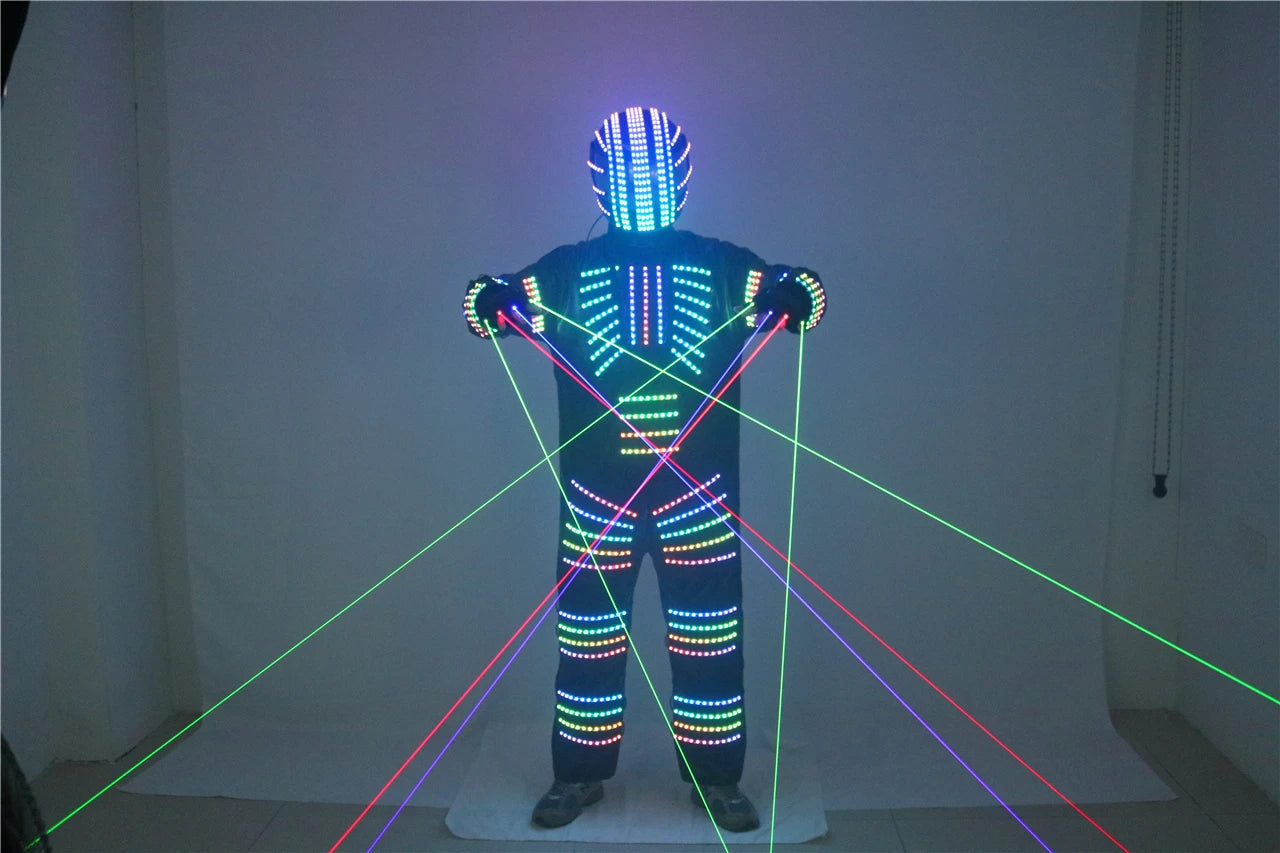 Traje de robot LED a todo color, disfraz de depredador láser, bailarina de escenario, soldado de hierro, traje de cosplay para club nocturno nuevo