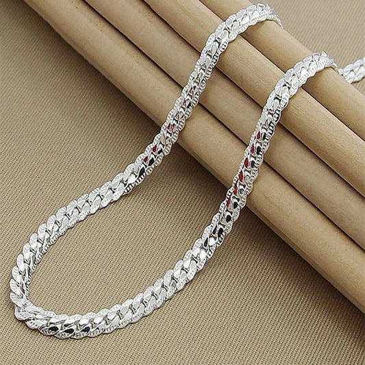 KCRLP-collar de Plata de Ley 925 con cadena lateral de 6mm, 8/18/20/22/24 pulgadas, moda para hombre y mujer, regalo de joyería de compromiso de boda