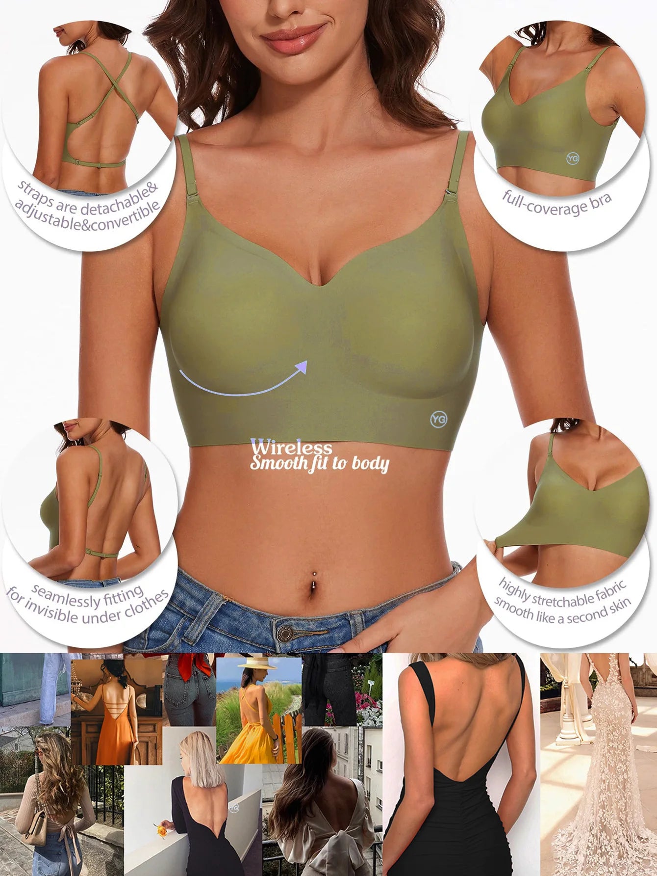 Sujetador Invisible para mujer, sujetadores con escote en U profundo, Top sin espalda para vestidos, lencería Sexy con correa transparente, ropa interior push-up sin tirantes