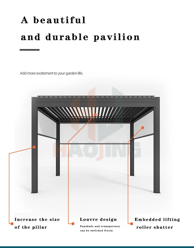 Muebles de jardín para exterior Gazebo da esterno Pavillion de aluminio 3x4 4x4 6x3 blanco Villa balcón Pérgola con persianas de metal personalizada