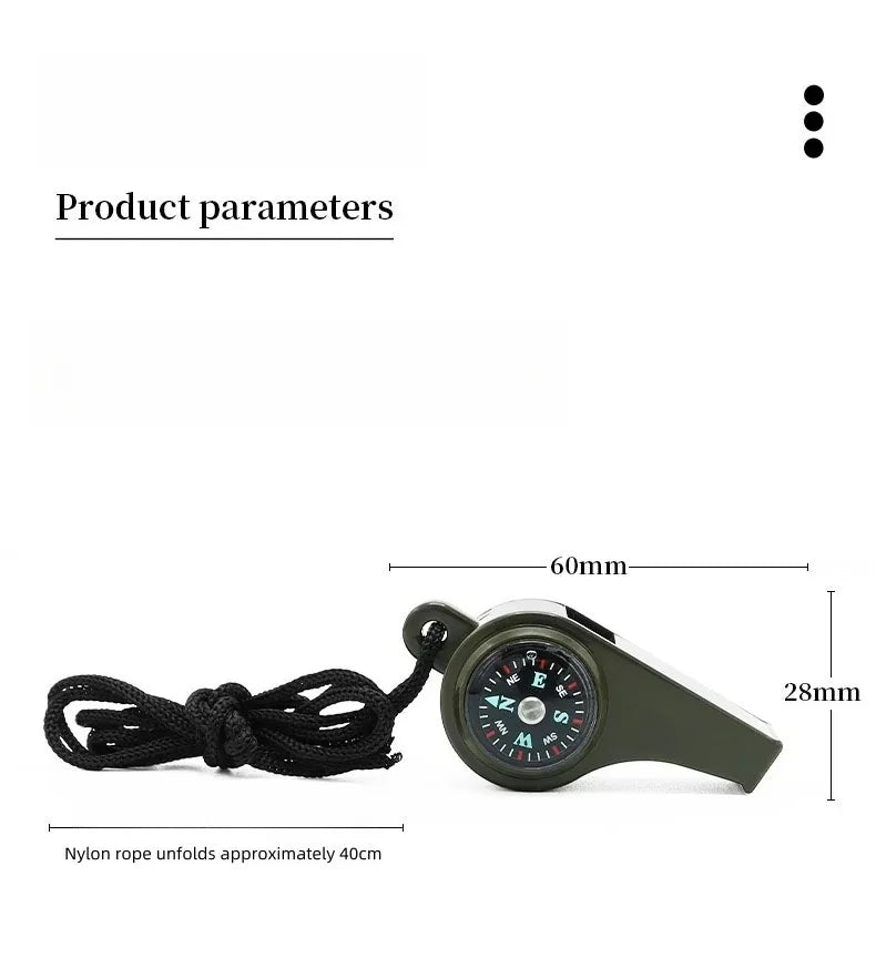 Silbato de supervivencia de emergencia 3 en 1 para acampar, senderismo, con brújula, termómetro, silbato para exteriores, herramientas para acampar, Color verde militar