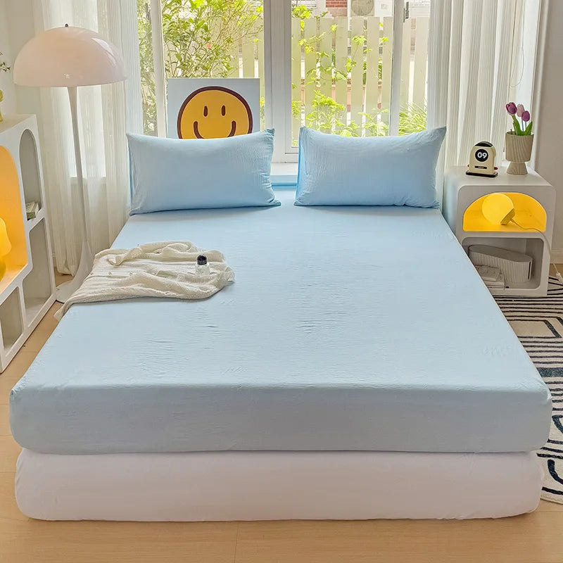Sábana bajera de algodón lavada con bandas elásticas, funda de colchón ajustable antideslizante para cama doble King Queen 90x200 150x200 180