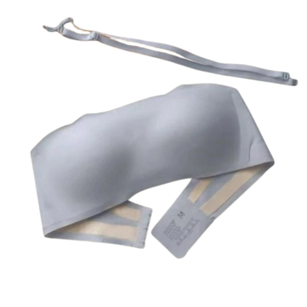 Sujetador envuelto sin tirantes de Color sólido, Bralette Invisible antideslizante de realce, anillo sin acero, ropa interior fina para mujer, boda