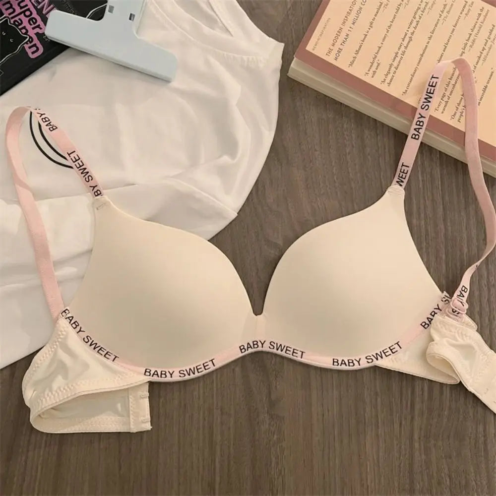 Sujetador inalámbrico con letras ultrafinas a la moda, correa ajustable, Copa 3/4, sujetador sin costuras con escote en V profundo, sujetador de realce antideslizante de estilo coreano para playa