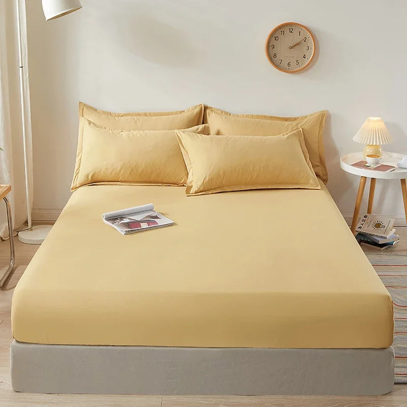 Sábana ligera de estilo veraniego con banda elástica, fundas de colchón de Color sólido, Protector para cama individual doble King, 100% algodón
