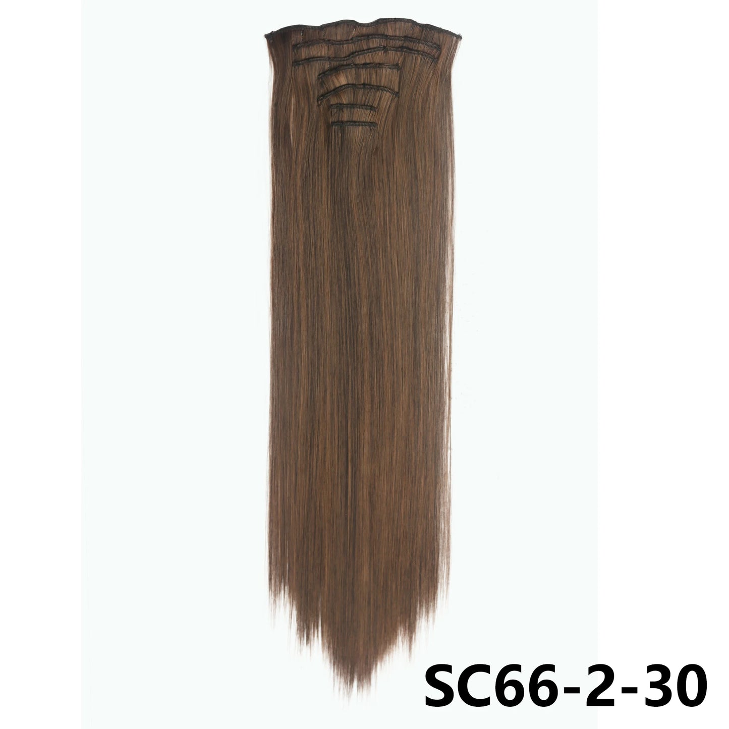 Extensiones de cabello sintÃƒÂ©tico largo y recto para mujer, 16 Clips, 7 unidades/juego, fibra de alta temperatura, negro, marrÃƒÂ³n, Rubio
