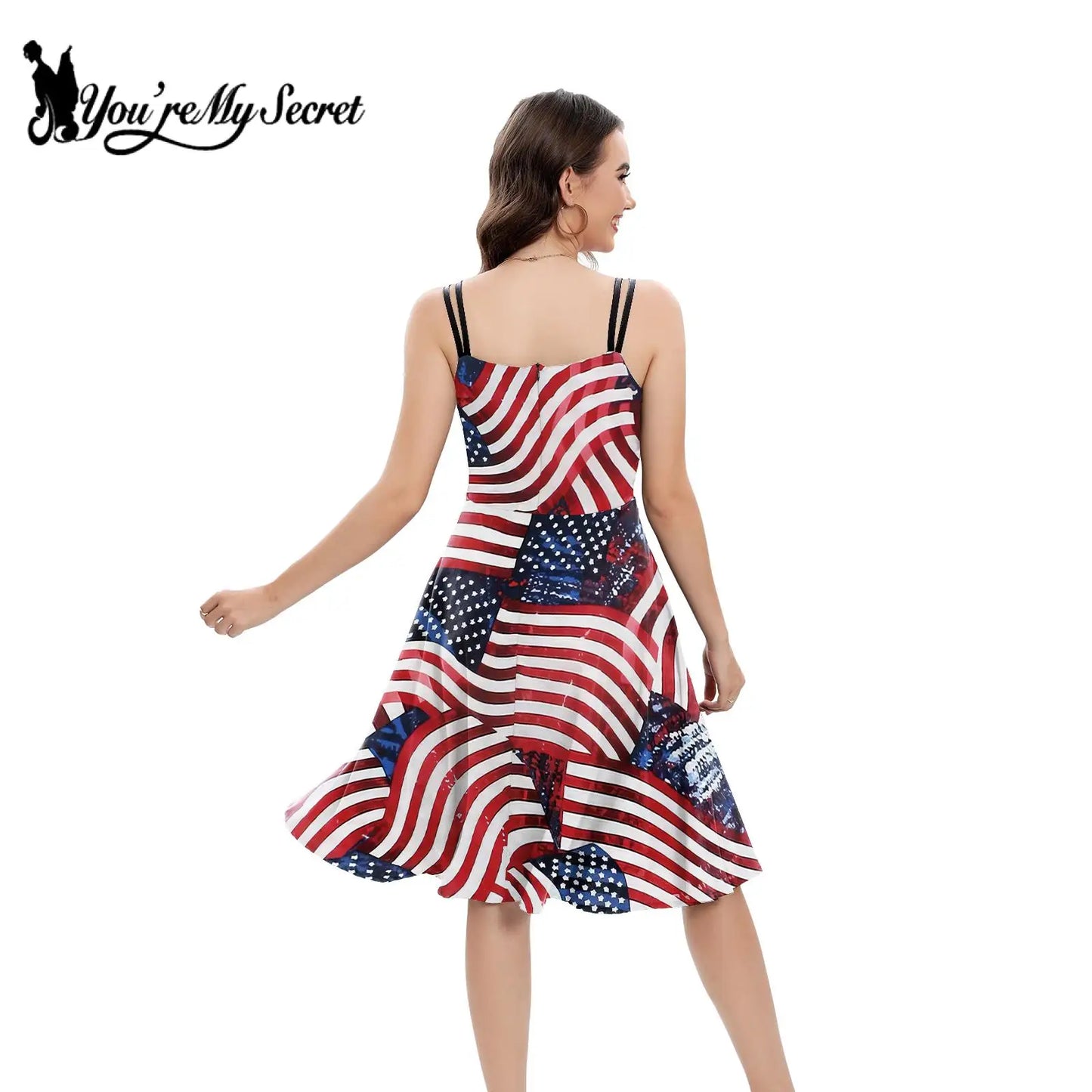 [Eres mi secreto] vestido de DÃƒÂ­a de la independencia para mujer, vestido de fiesta de carnaval, vestido antideslizante, patrÃƒÂ³n de bandera para adultos, vestido Rockabilly de lujo para Halloween