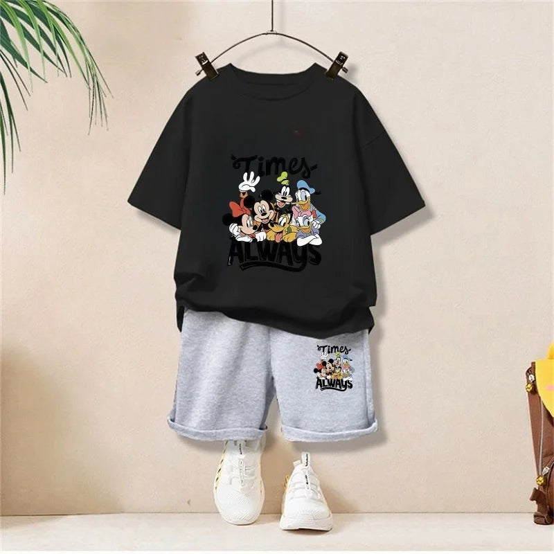 Conjunto de ropa de otoño para bebé, niña y niño, sudadera con estampado familiar de Disney, Top y pantalones inferiores, traje de 2 uds, chándal de algodón para chico