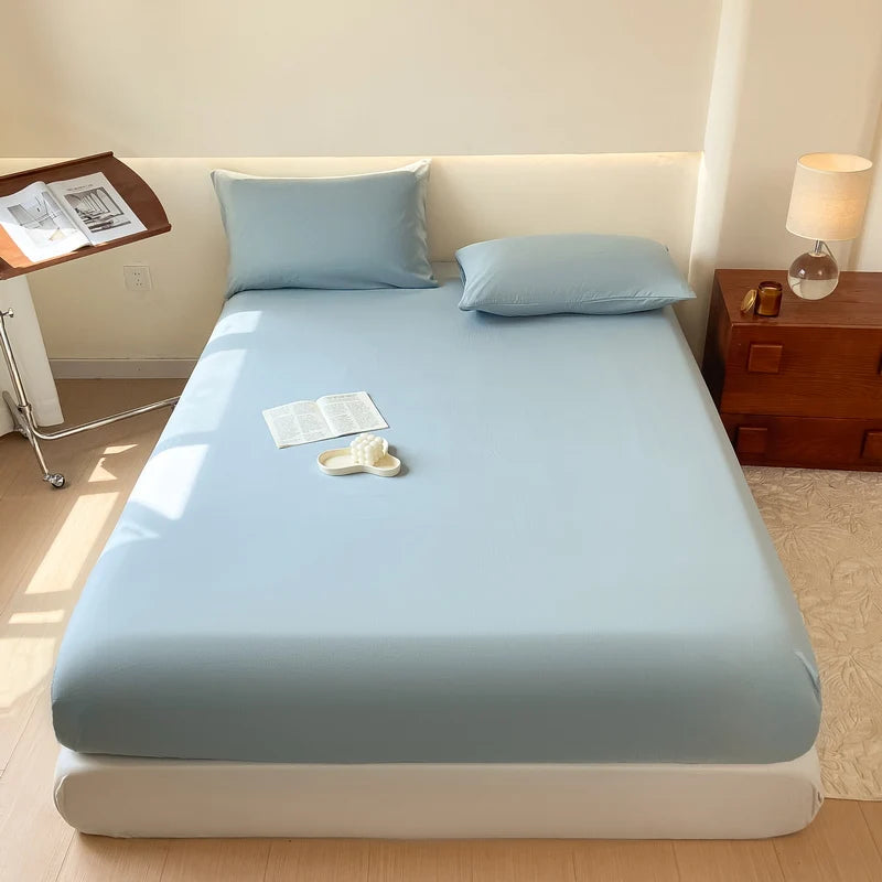 Sábana bajera de algodón lavada con funda de almohada, bandas elásticas, Funda de colchón ajustable antideslizante para cama doble King y Queen
