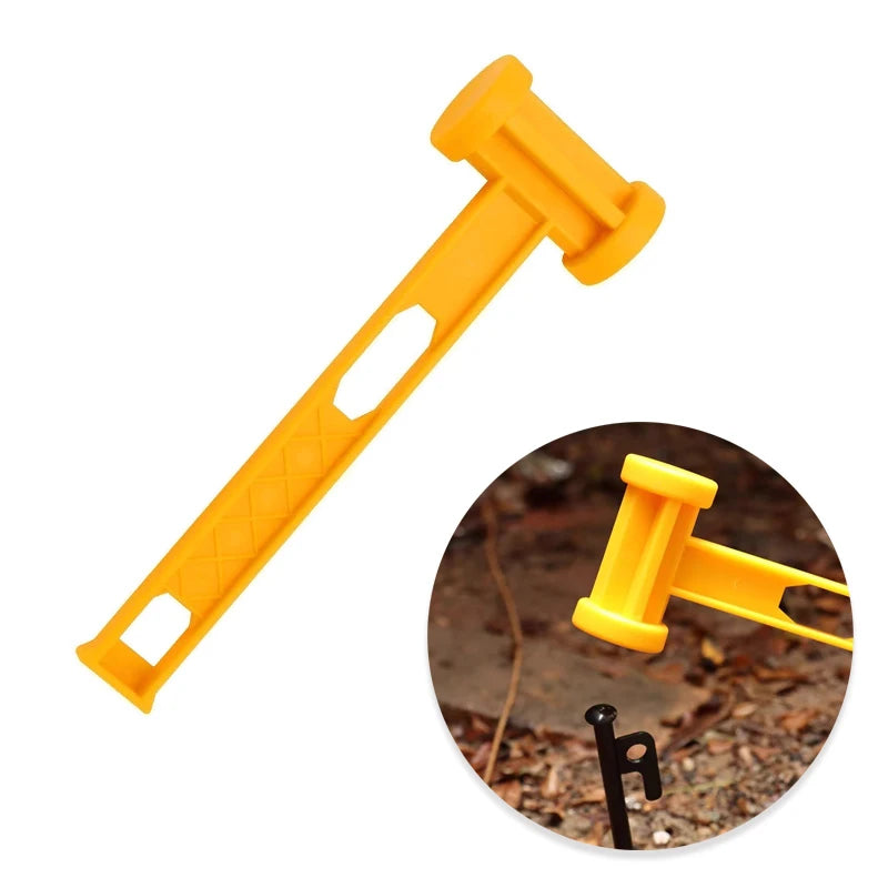 Martillo de camping amarillo, martillo para tienda de campaña, martillo de plástico, martillo portátil para tienda de campaña de plástico de doble cara, para exteriores, accesorio para tienda.