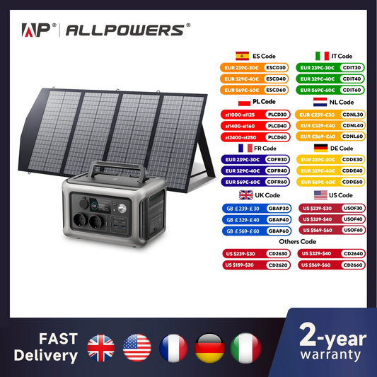 EstaciÃ³n de energÃ­a portÃ¡til ALLPOWERS R600 con panel solar (opcional), baterÃ­a LiFePO4 de 29Wh y 600W para respaldo en el hogar, camping al aire libre, RV
