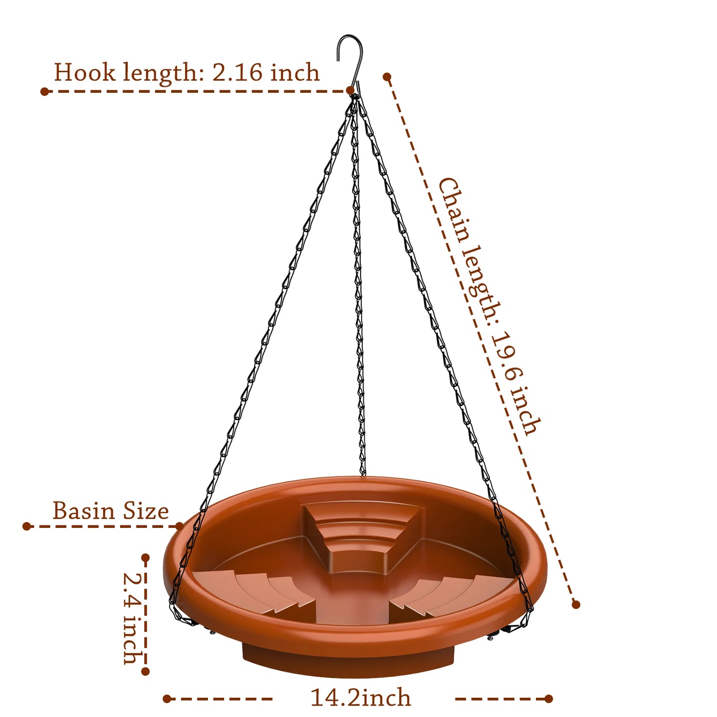 Alimentador de pájaros colgante con fuente para exteriores, bandeja para beber pájaros con gancho y cadena para jardín, Patio, 12 pulgadas