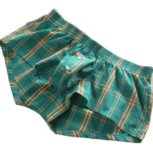 SEOBEAN SHORTS SEXY DE ALGODÓN PARA HOMBRE ACCUENTOS EN EL CECKERED FIT TRUNKS