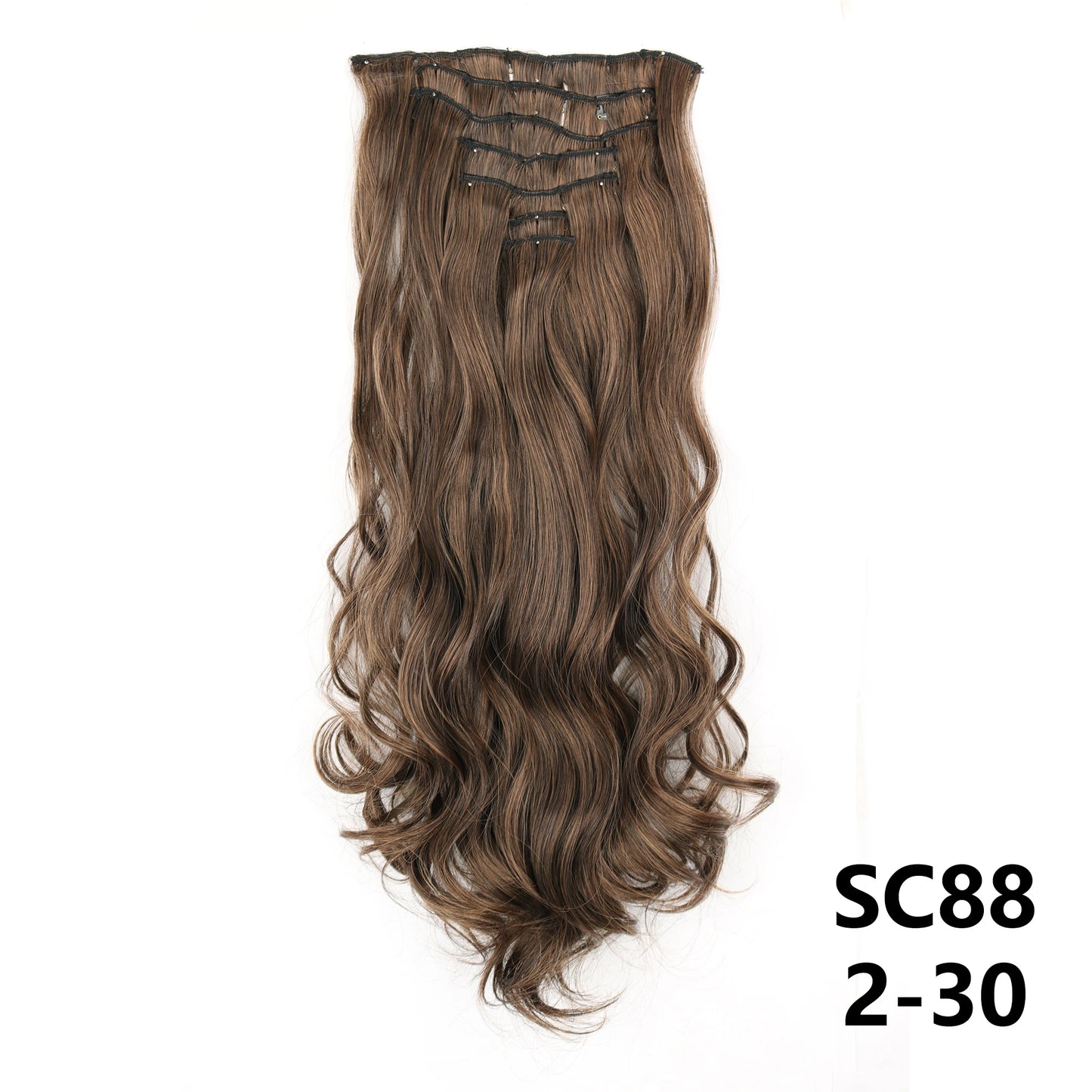 Extensiones de cabello sintÃƒÂ©tico largo y recto para mujer, 16 Clips, 7 unidades/juego, fibra de alta temperatura, negro, marrÃƒÂ³n, Rubio