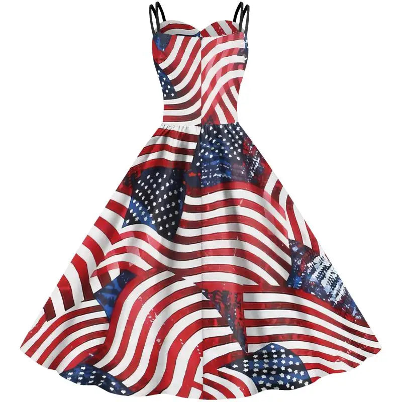 [Eres mi secreto] vestido de DÃƒÂ­a de la independencia para mujer, vestido de fiesta de carnaval, vestido antideslizante, patrÃƒÂ³n de bandera para adultos, vestido Rockabilly de lujo para Halloween
