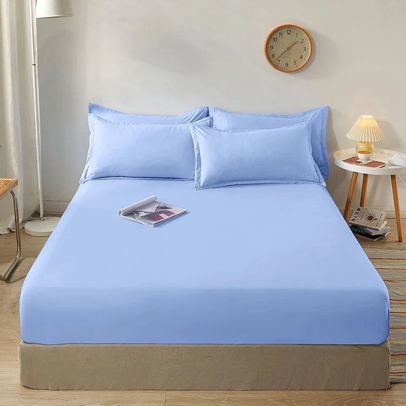 Sábana ligera de estilo veraniego con banda elástica, fundas de colchón de Color sólido, Protector para cama individual doble King, 100% algodón