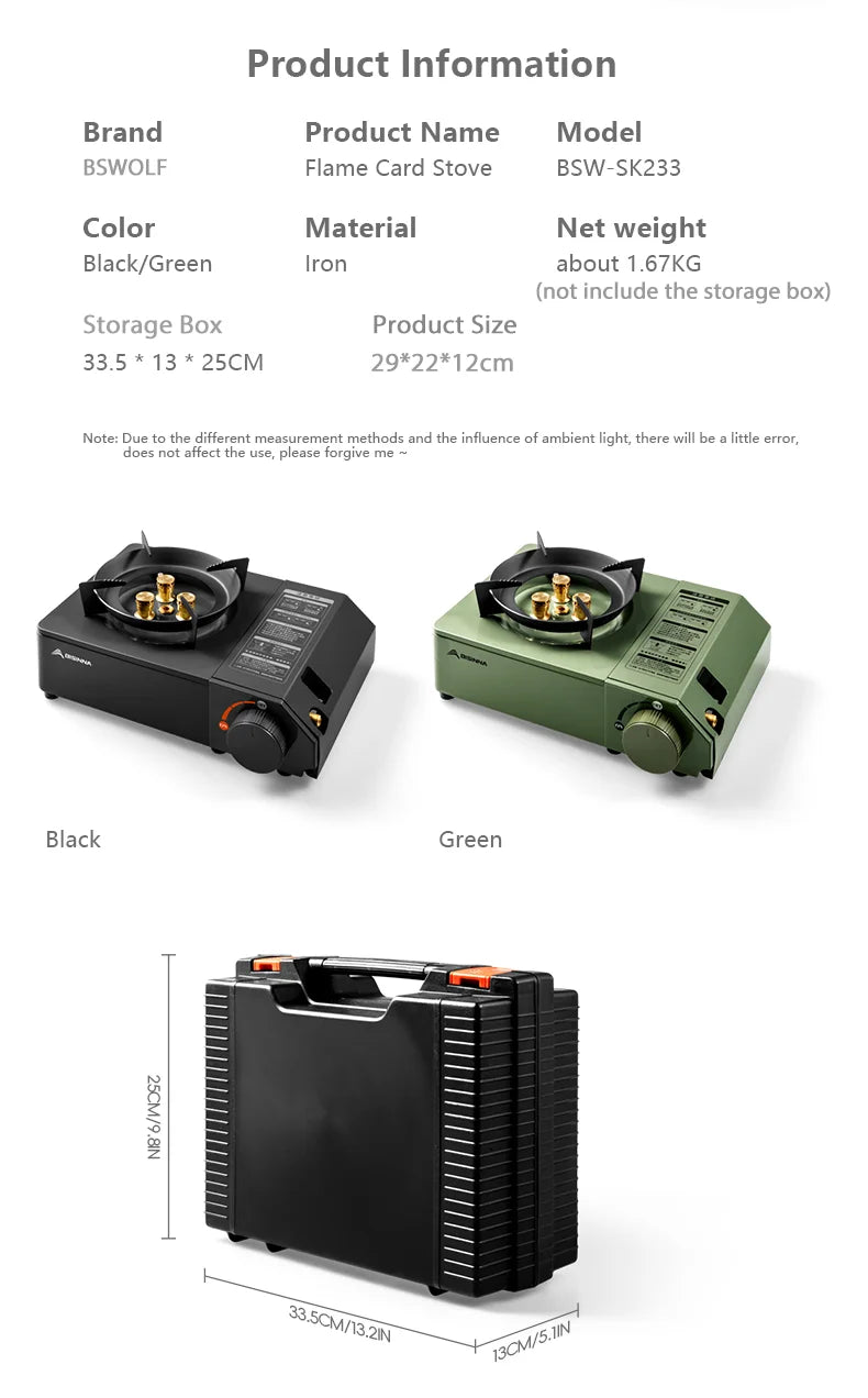 BSWOLF Estufa de gas para acampar, horno de casete portátil de alta potencia de fuego de 5000W, quemador de gas para exteriores para viajes, barbacoa, Picnic