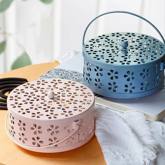 Soporte de bobina de Mosquito de Metal con tapa y mango, quemador de incienso, soporte de bobina repelente de mosquitos para el hogar y Camping al aire libre