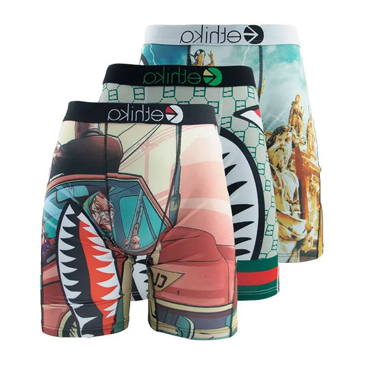 Calzoncillos Bóxer estampados para hombre, ropa interior Sexy, 3 piezas, talla grande XXXL