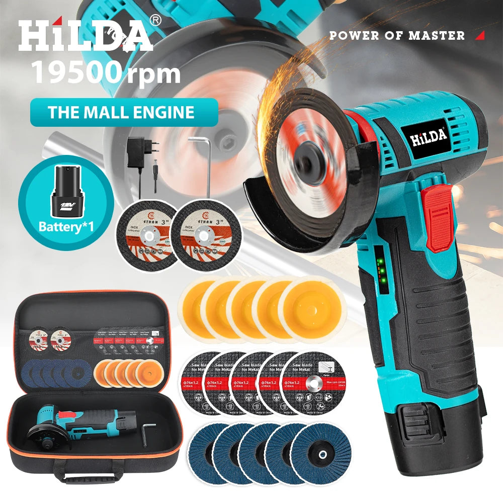 Mini amoladora angular recargable en miniatura HILDA de 12V con baterÃ­a, amoladora pulidora de hoja de corte para cortar diamante inalÃ¡mbrico
