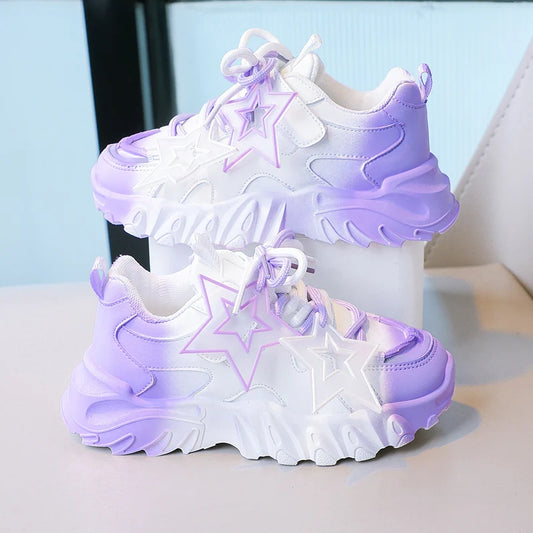 Zapatos deportivos transpirables para niÃƒÂ±os de color degradado, zapatillas gruesas transpirables para niÃƒÂ±as y niÃƒÂ±os con decoraciÃƒÂ³n de estrellas