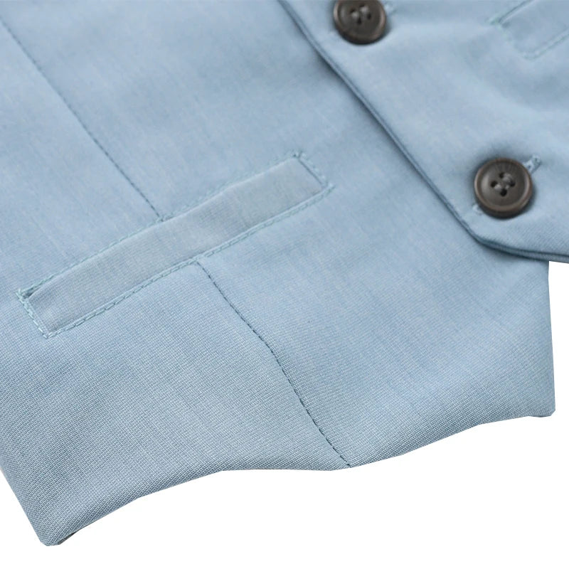 Trajes de caballero disfraz de cumpleaños para niños primavera otoño conjunto de ropa de Boutique chaleco sólido traje niños ropa Formal de algodón