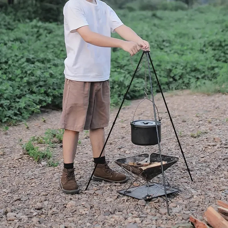 Trípode para fogata para acampar, olla colgante ajustable, cocina estable para fogata, esencial para Picnic, compacto y ligero, fácil de llevar