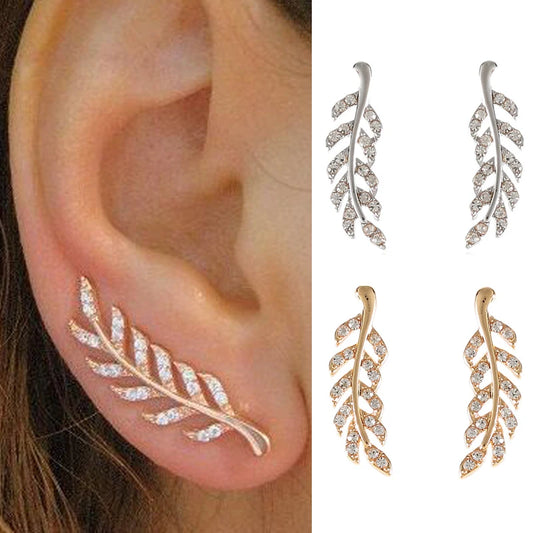 Pendientes de hojas caladas para mujer, aretes de cristal Vintage a la moda, diseÃ±o Ãºnico de trigo, Color dorado plateado, regalo de joyerÃ­a para niÃ±a