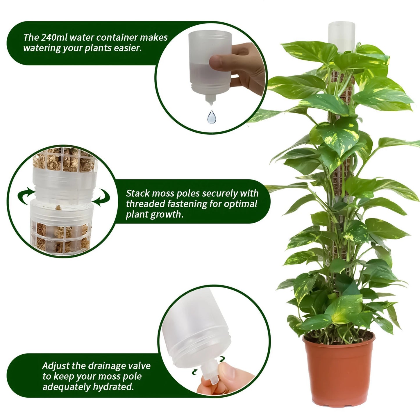 Jaulas de plástico para plantas, soportes para poste de musgo, riego automático, estructura de malla de poste de humedad continua para plantas trepadoras de jardín