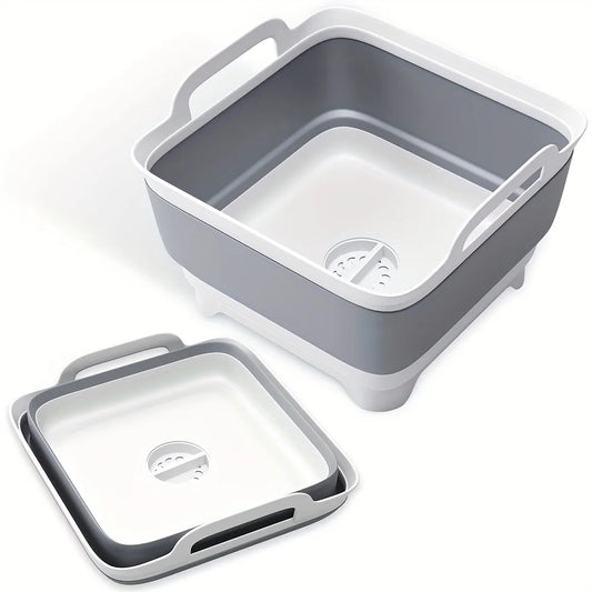 Un dispositivo de almacenamiento de agua portátil diseñado para acampar al aire libre, equipado con orificios de drenaje, lavabo plegable y para lavar verduras.
