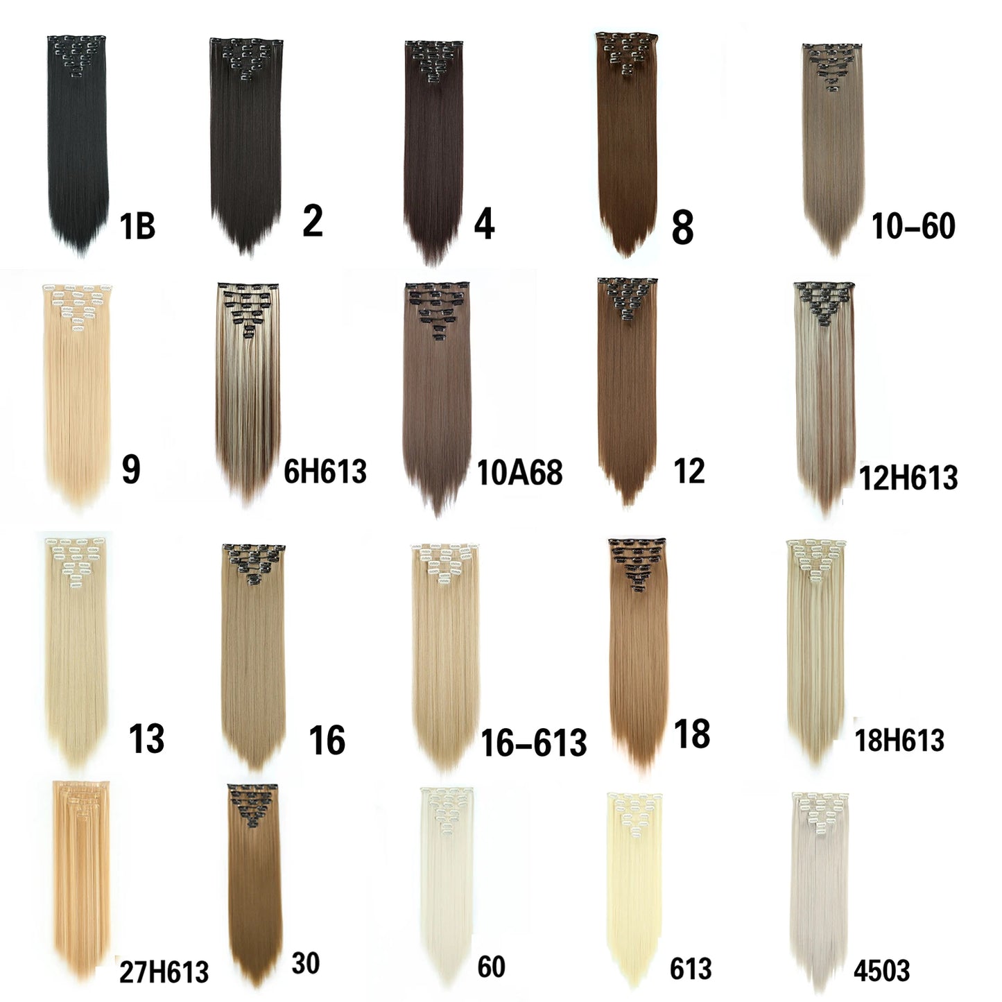 Extensiones de cabello sintÃƒÂ©tico largo y recto para mujer, 16 Clips, 7 unidades/juego, fibra de alta temperatura, negro, marrÃƒÂ³n, Rubio