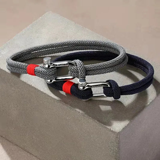 Pulsera de supervivencia en forma de U de acero y titanio negro para hombre, pulsera de cuerda con grillete de emergencia de rescate para acampar al aire libre, 21cm, 1 ud.