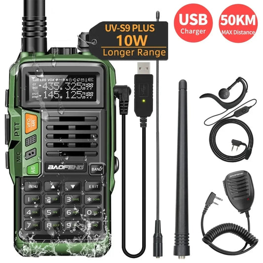 BAOFENG UV-S9 PLUS 10W Walkie Talkie banda Dual de largo alcance VHF UHF Radio de mano para UV-5R UV-K5 Ham Radio bidireccional para acampar