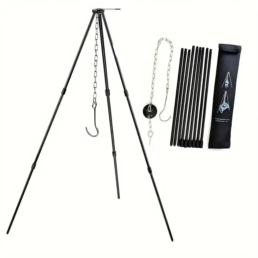 Trípode para fogata para acampar, olla colgante ajustable, cocina estable para fogata, esencial para Picnic, compacto y ligero, fácil de llevar
