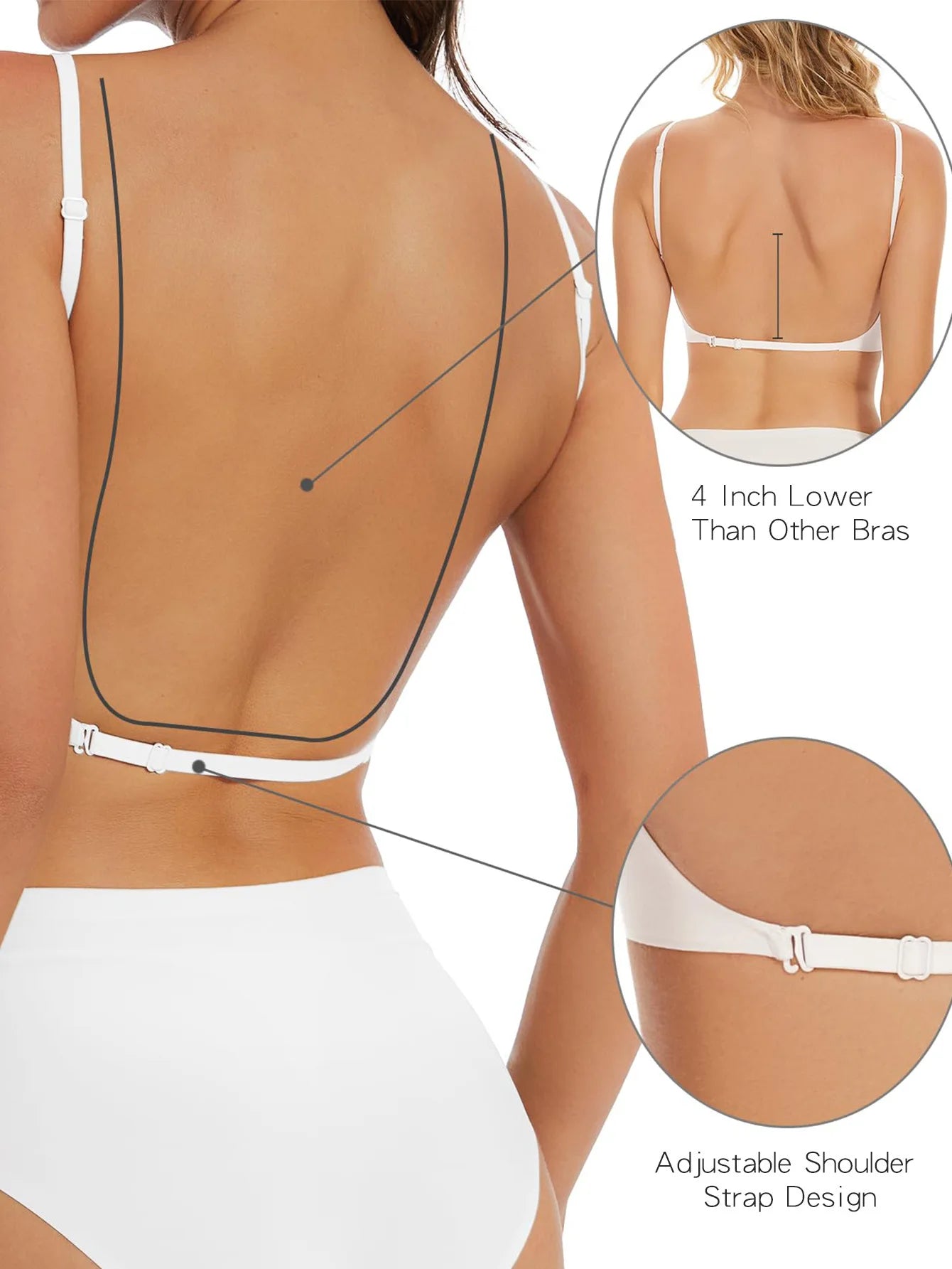 Sujetador Invisible para mujer, sujetadores con escote en U profundo, Top sin espalda para vestidos, lencería Sexy con correa transparente, ropa interior push-up sin tirantes