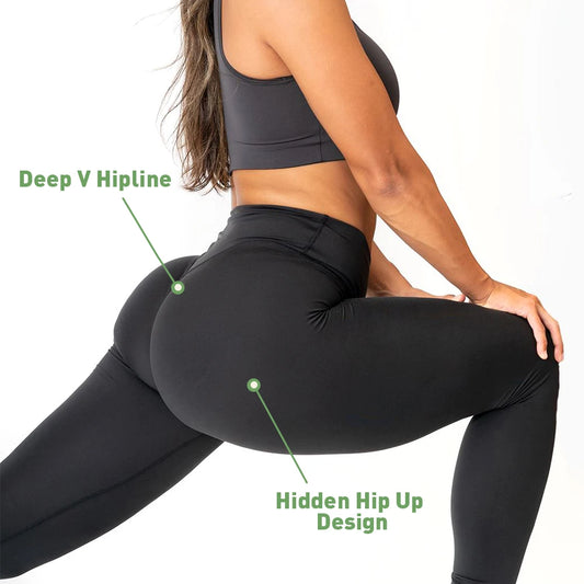 SHINBENE esculpir melocotón cintura alta V corte espalda gimnasio Fitness medias pantalones de Yoga ocultos Scrunch Butt deporte Leggings para mujeres