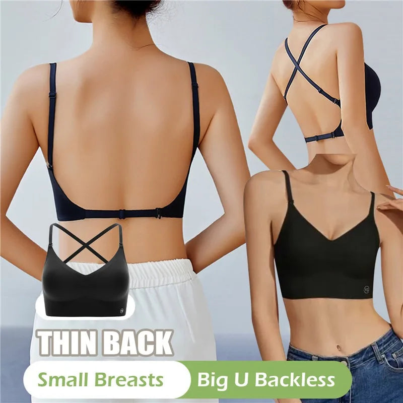 Sujetadores acolchados sin costuras ultrafinos para mujer, ropa interior de seda de hielo, lencería Sexy de pecho pequeño, Push Up, Tops de tubo Sexy, sujetador íntimo