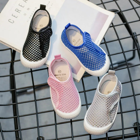 Zapatos de verano para niÃƒÂ±os y niÃƒÂ±as, zapatillas planas informales de malla de aire, transpirables, con recortes huecos, suaves, a la moda