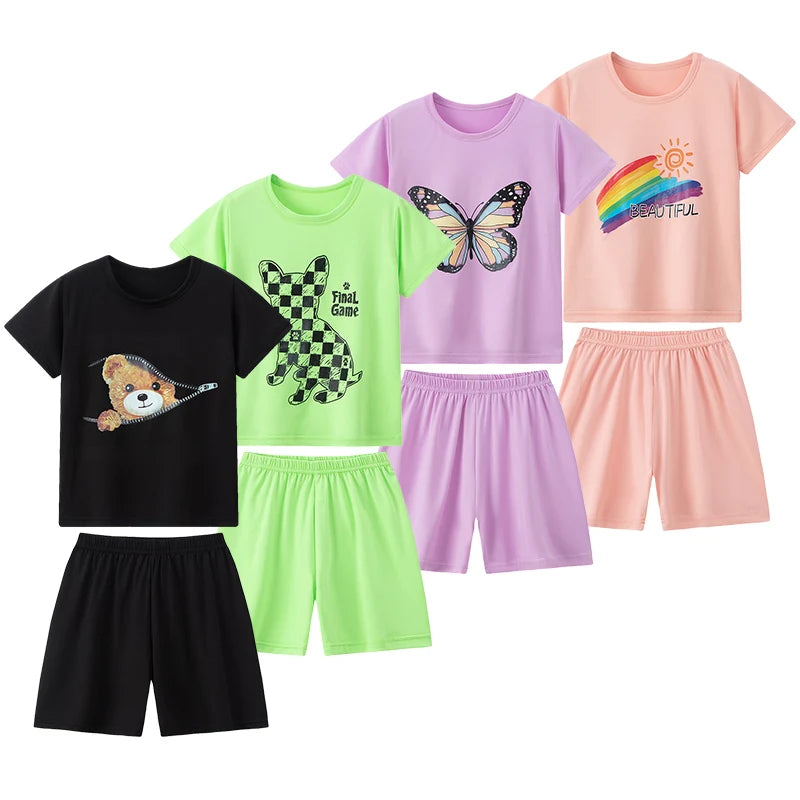 Conjunto de pantalones cortos de manga corta para niños, cómodo y versátil, informal, para el hogar y al aire libre, 2 piezas, verano