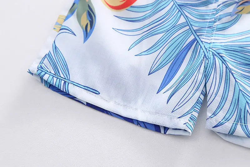 1 Juego de traje de viento de playa para niños y niñas, camisa estampada de manga corta + traje de pantalones cortos, ropa fina de verano para bebés