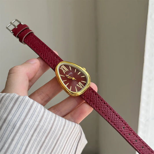 Reloj de marca de lujo con esfera de serpiente para mujer, reloj de pulsera de cuarzo con correa de cuero rojo a la moda, regalo para mujer, reloj Dropshipping