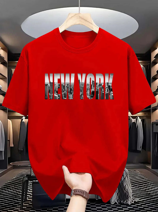 Camiseta de manga corta con cuello redondo para hombre, 100% de algodÃ³n puro, informal, holgada, de talla grande, con estampado de Nueva York City, deportiva, cÃ³moda, de verano