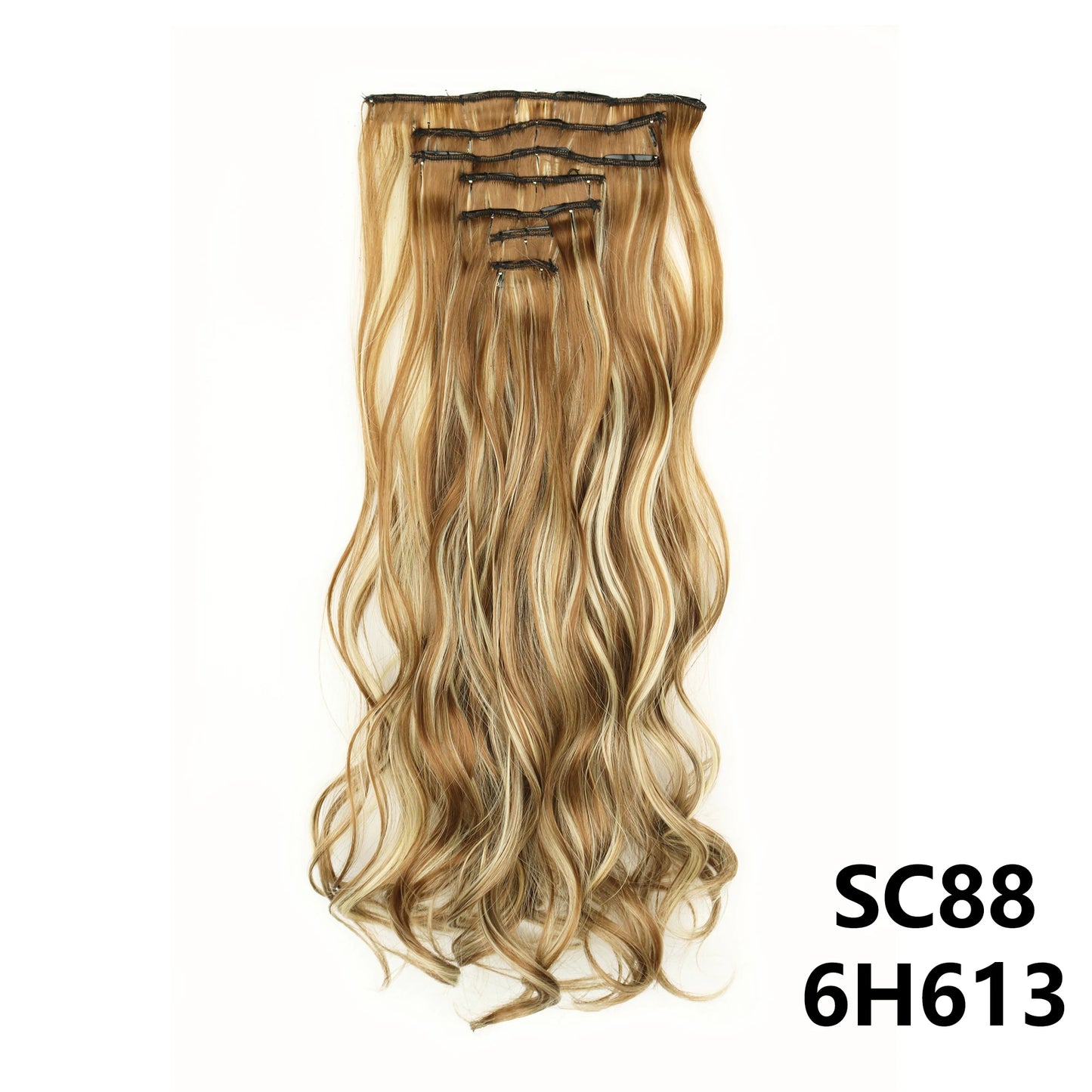 Extensiones de cabello sintÃƒÂ©tico largo y recto para mujer, 16 Clips, 7 unidades/juego, fibra de alta temperatura, negro, marrÃƒÂ³n, Rubio