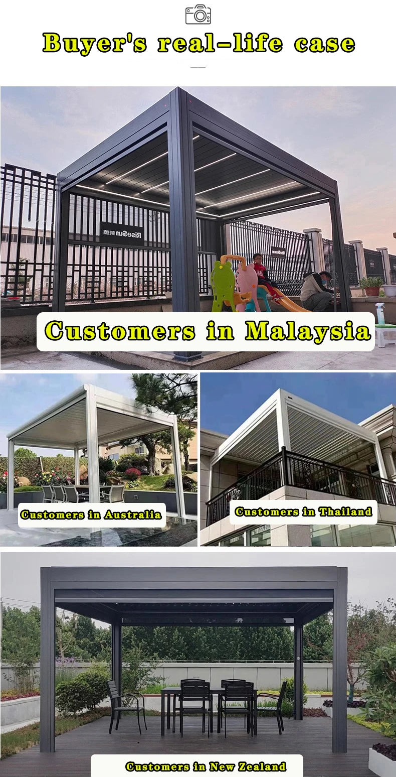 Muebles de jardín para exterior Gazebo da esterno Pavillion de aluminio 3x4 4x4 6x3 blanco Villa balcón Pérgola con persianas de metal personalizada