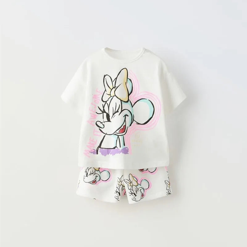 Conjunto de 2 piezas de ropa de Mickey para niños, traje de manga corta para niños, chándal de moda Popular, Disney, nuevo estilo, Verano