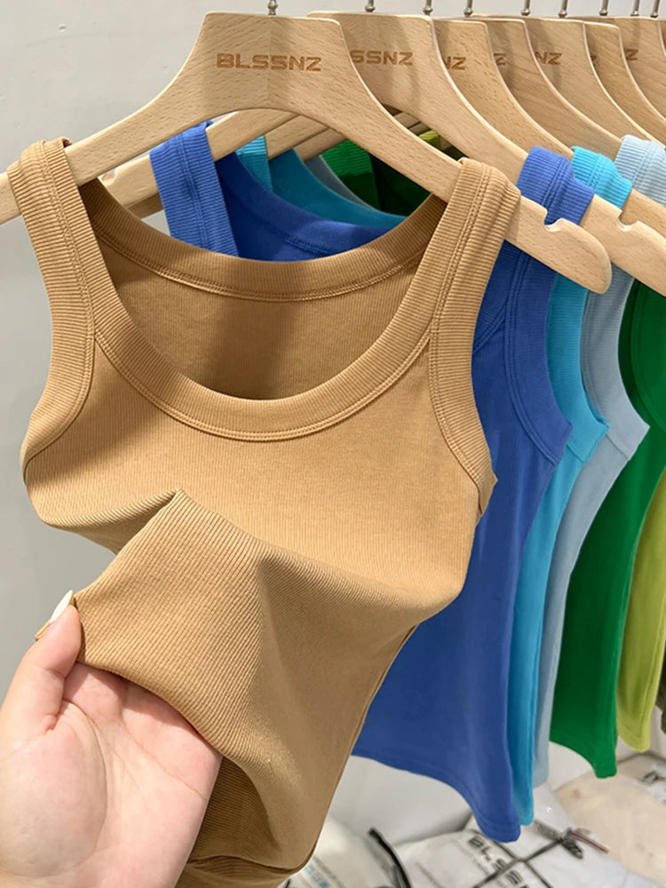 Zjaiss, camiseta sin mangas acanalada con cuello redondo liso para mujer, camisola para mujer, camiseta sin mangas elÃƒÆ’Ã‚Â¡stica bÃƒÆ’Ã‚Â¡sica de verano 2025, camiseta sin mangas sÃƒÆ’Ã‚Â³lida con cuello redondo