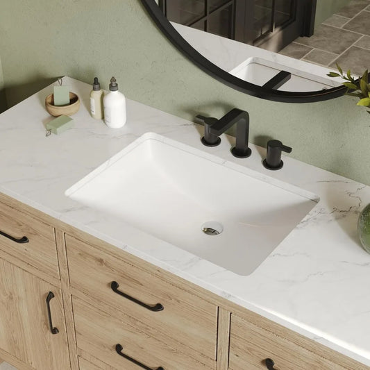 Lavabo de baño bajo encimera de 24,02 "x 16,85", lavabo rectangular bajo encimera de cerámica blanca, lavabos de baño debajo del mostrador