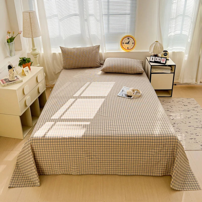 Sábana plana de algodón 100% para cama doble, sábanas superiores lisas de Color sólido, sábanas planas individuales/Queen/King, sábanas de lino para el hogar