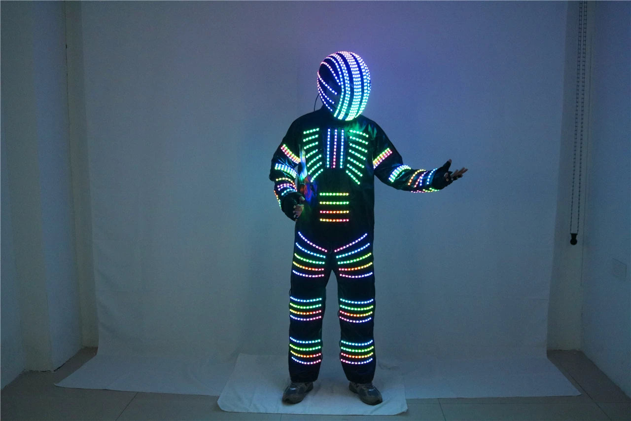 Traje de robot LED a todo color, disfraz de depredador láser, bailarina de escenario, soldado de hierro, traje de cosplay para club nocturno nuevo