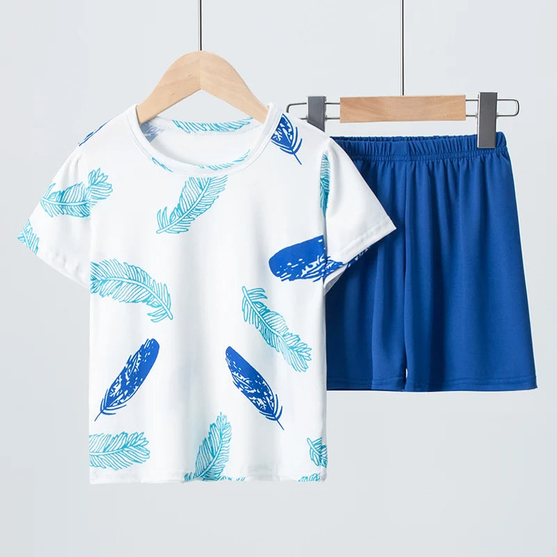 Conjunto de pantalones cortos de manga corta para niños, cómodo y versátil, informal, para el hogar y al aire libre, 2 piezas, verano